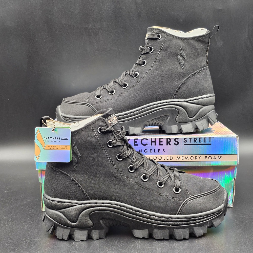 Skechers Street Hi-Ryze Crazy Stomper Vegan Black Platform Boots 177238 BBK 10